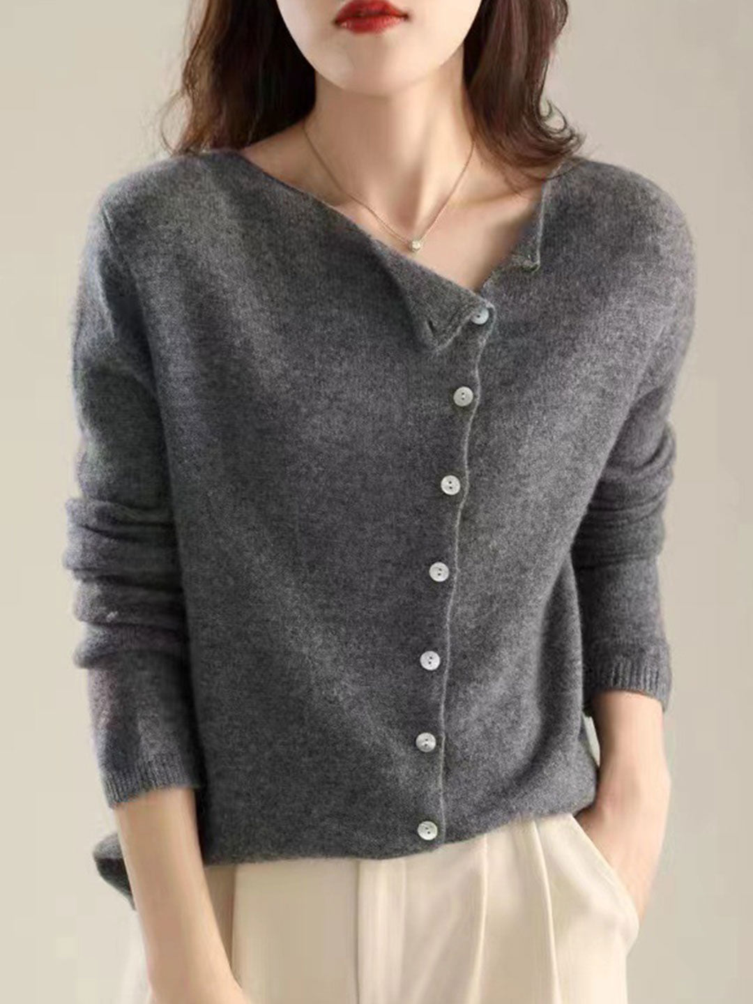 Foldover Collar Button Front Long Sleeve Knit Cardigan 6