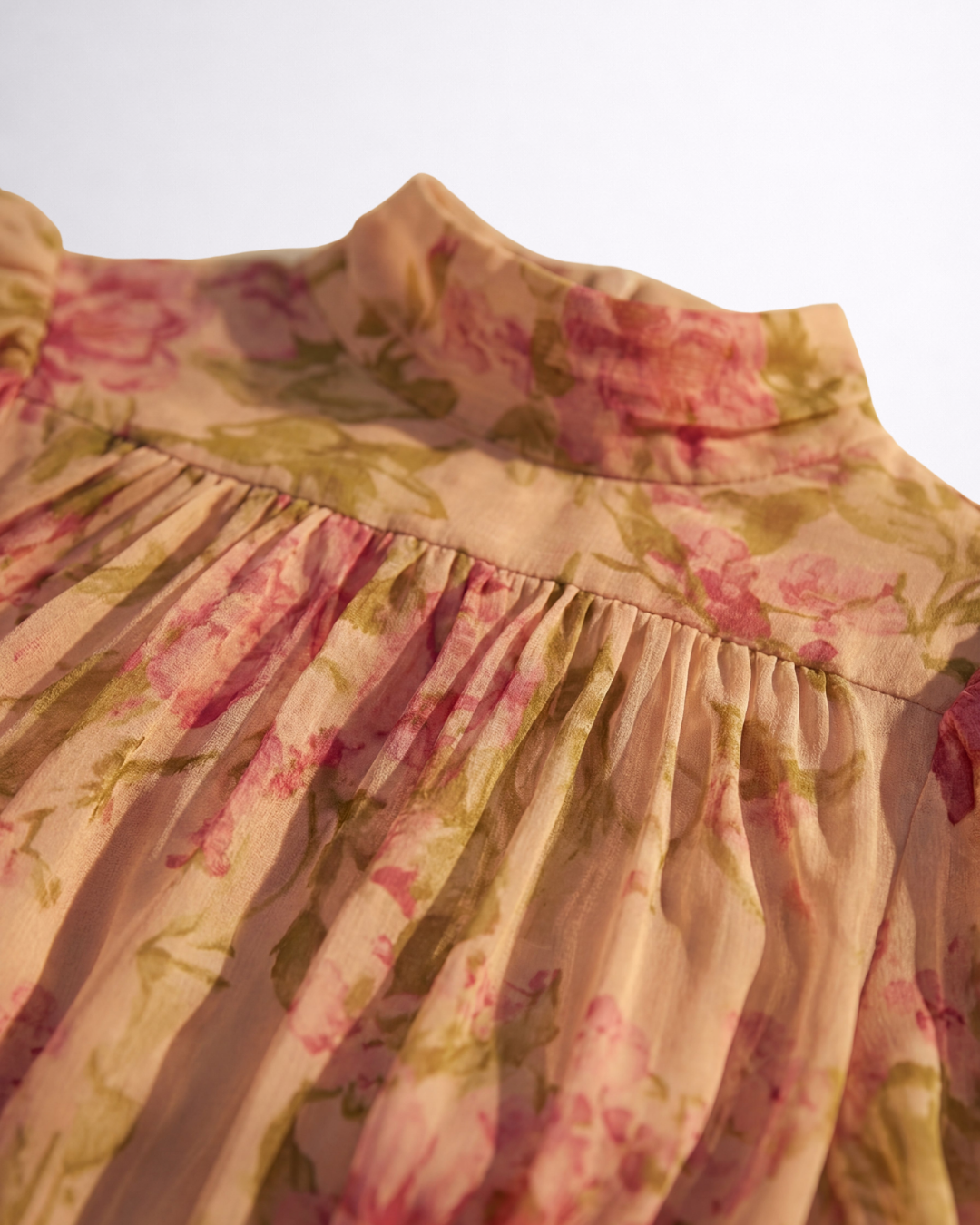 Floral Print High Neck Puff Sleeve Ruffle Hem Maxi Dress 4