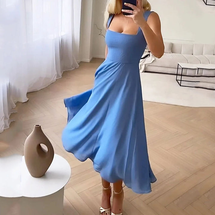Chiffon Square Neck Fit and Flare Midi Dress 3