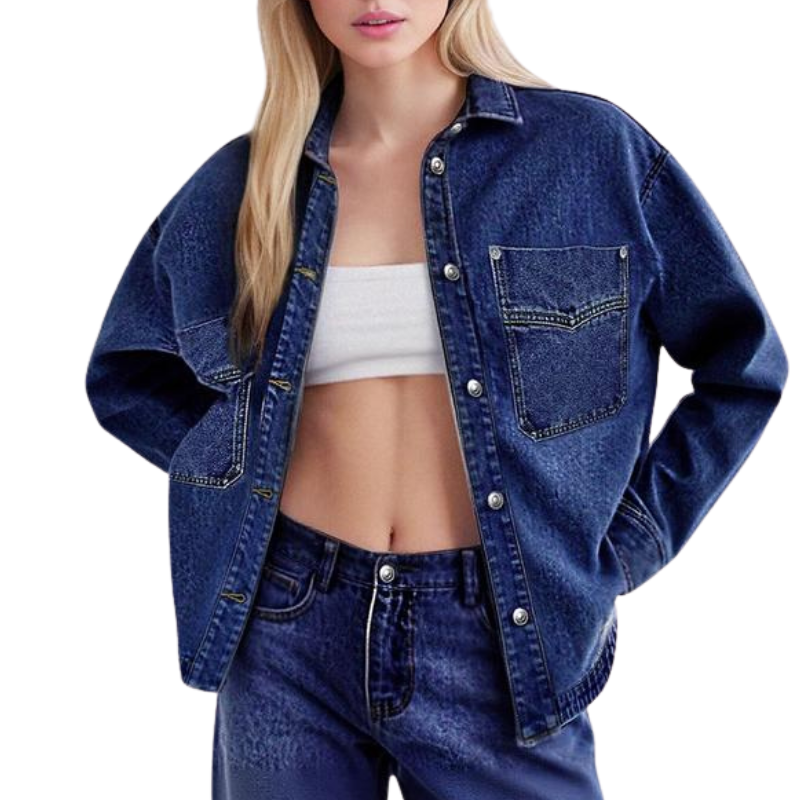 Button Front Chest Pocket Oversized Denim Jacket 3