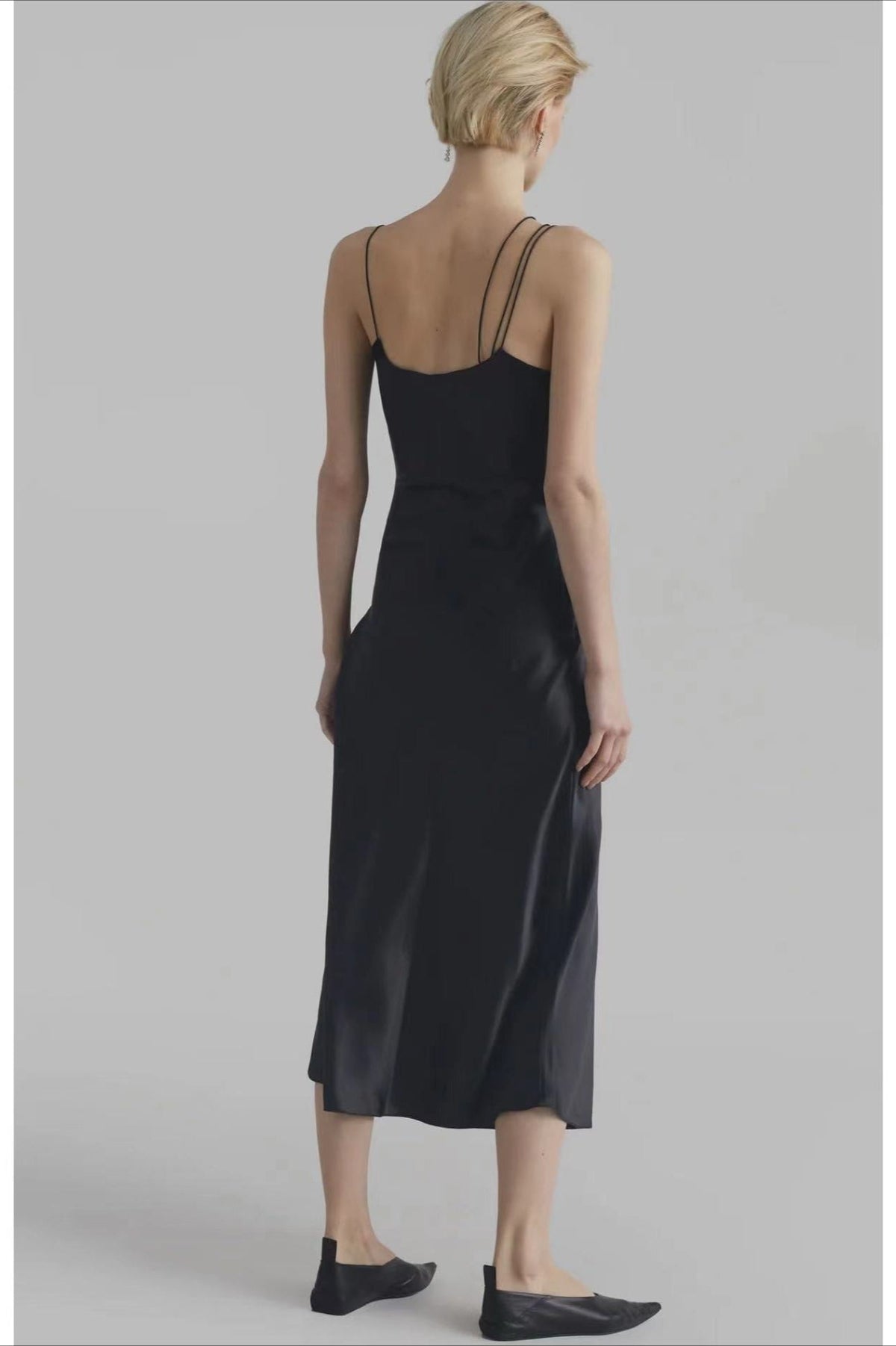 Satin Asymmetrical Spaghetti Strap Cut Out Slip Midi Dress - View 4