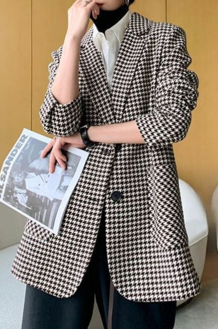 Classic Tweed Houndstooth Blazer