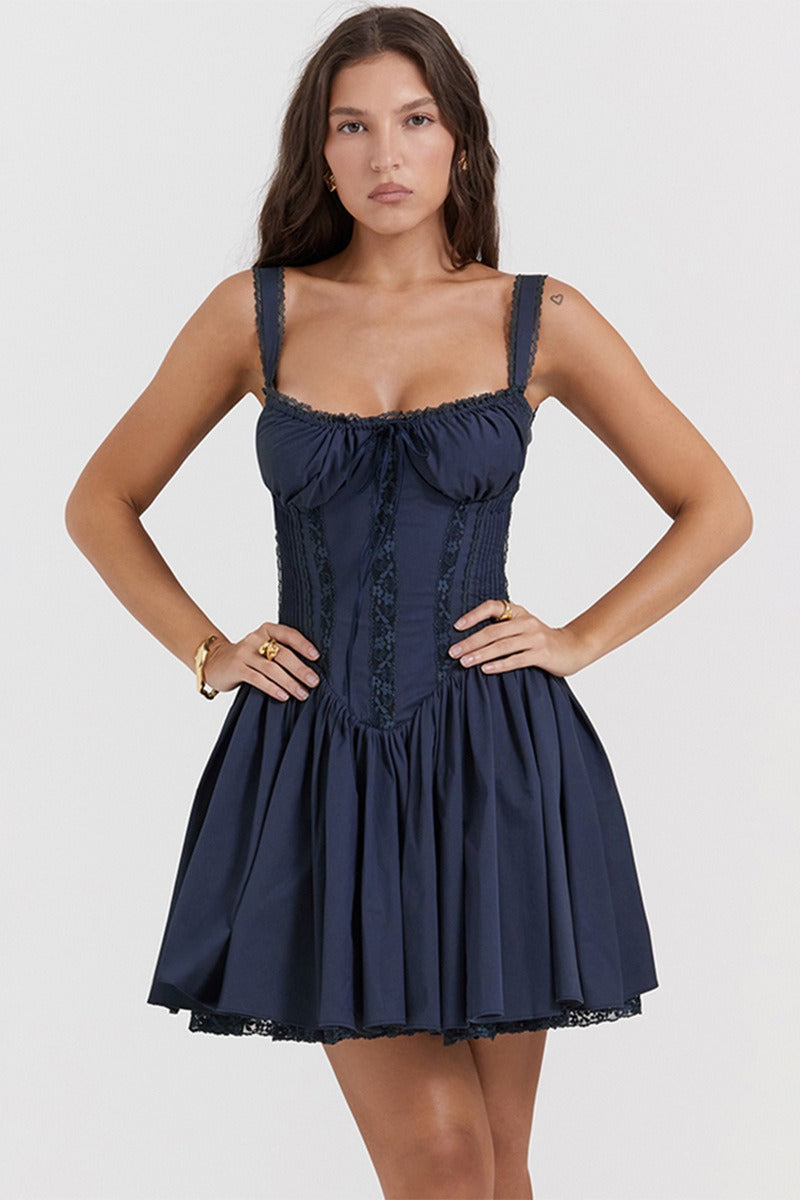 Spaghetti Strap Lace Trim Ballet A Line Sleeveless Mini Dress - View 3