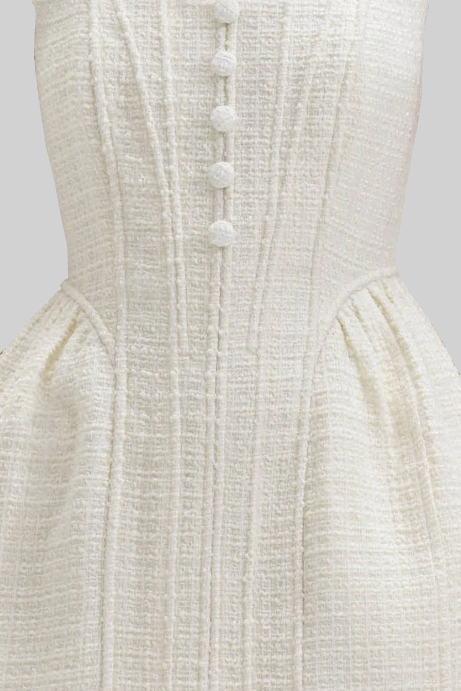Square Neck Corset Seam Button Front Wide Strap Boucle Mini Dress - View 18