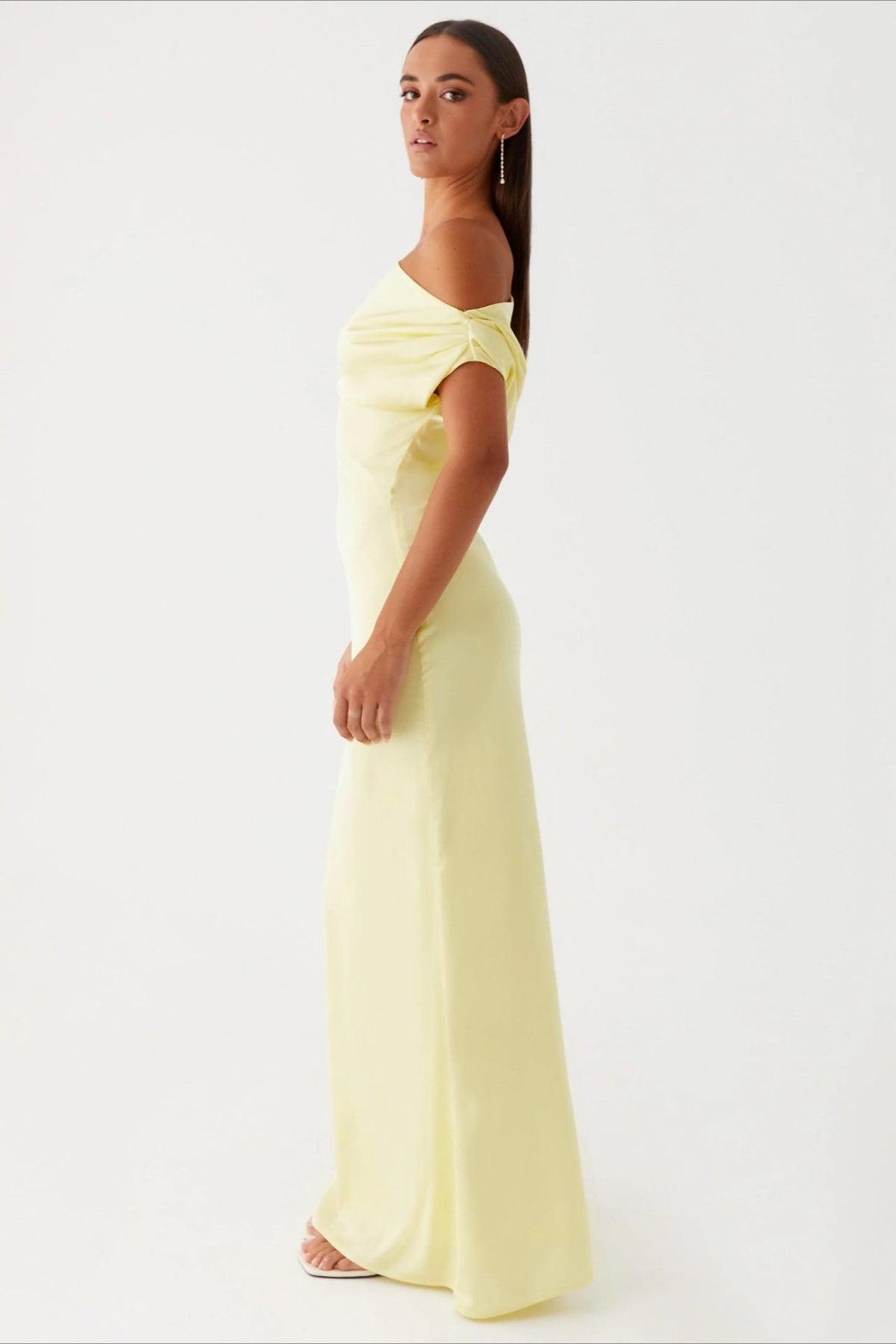 Satin Asymmetric One Shoulder Ruched Maxi Gown - View 10