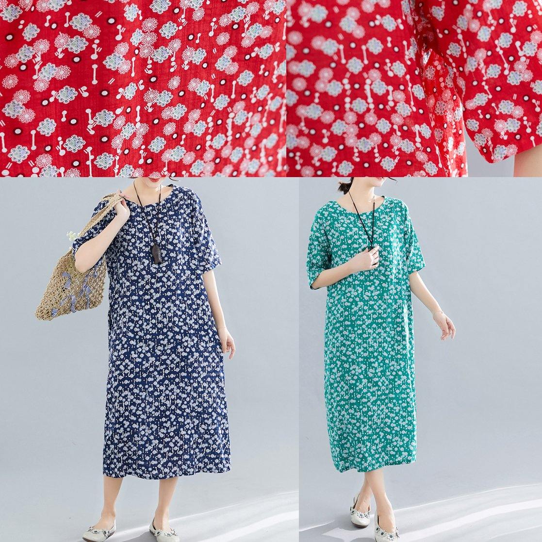 Small Floral Print Round Neck Half Sleeve Oversized Shift Maxi Dress - View 5