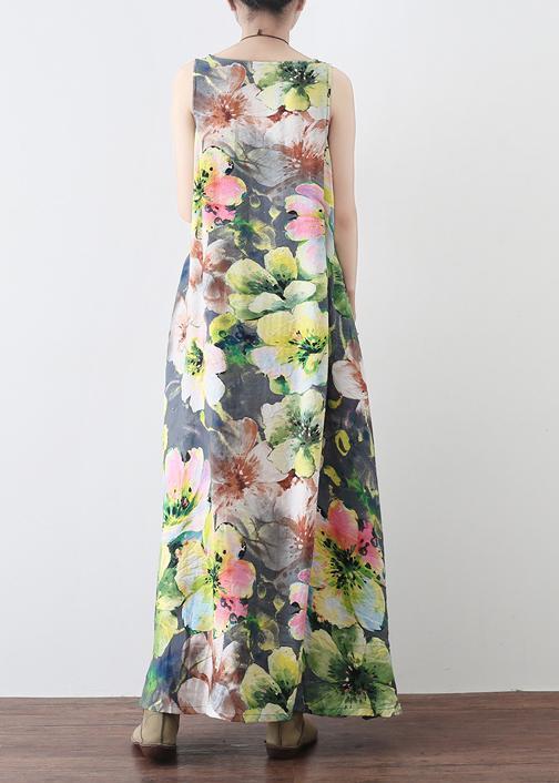 Floral Print Scoop Neck Sleeveless Oversized A-Line Maxi Dress - View 4