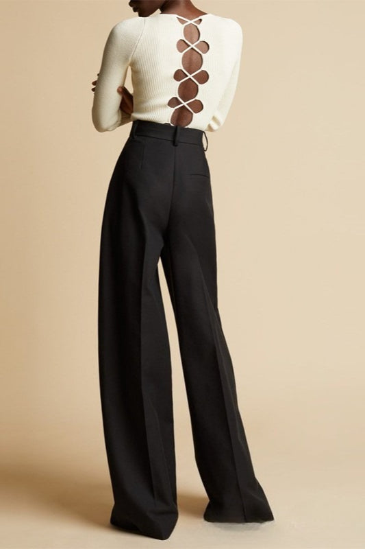 High Waisted Style Floor Grazing Wide Leg Pants