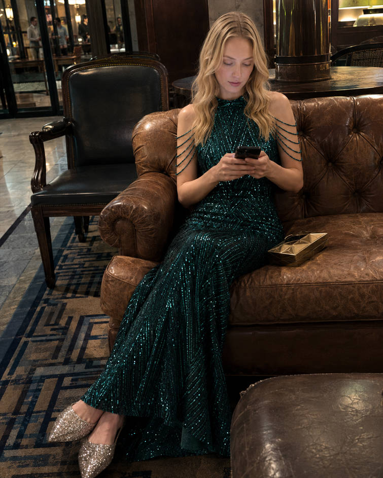 Halter-Neck Sequin Maxi Dress