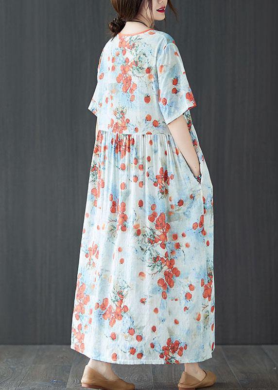 Berry Print Asymmetric V-Neck Empire Waist Short Sleeve Maxi Dress - View 3