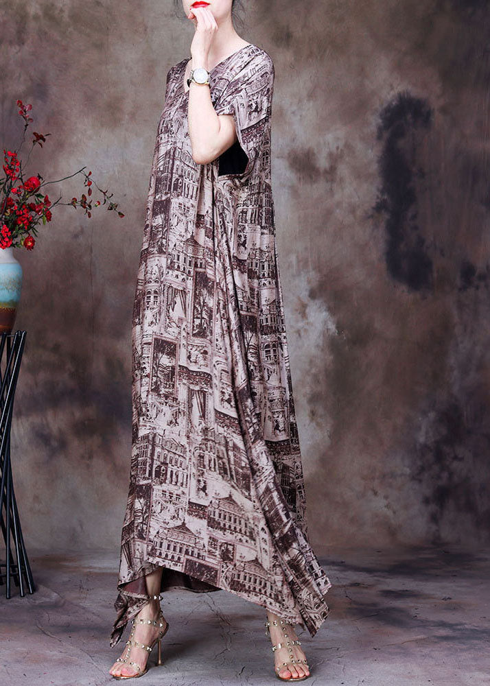 Architectural Print V-Neck Short Sleeve Oversized Maxi Dress - View 3