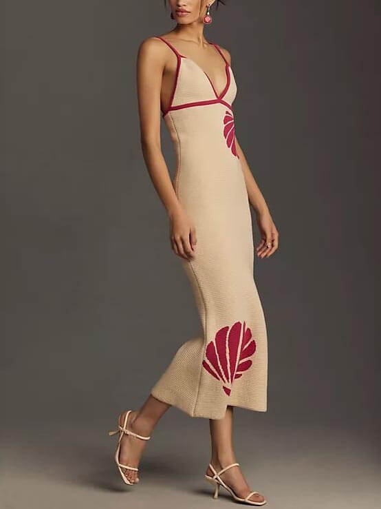 Backless Halter Deep V-Neck Midi Dress