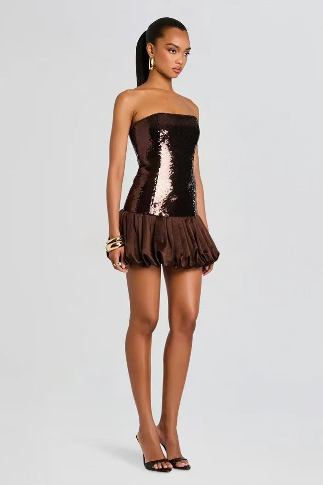 Sequin Strapless Bubble Hem Mini Dress - View 2