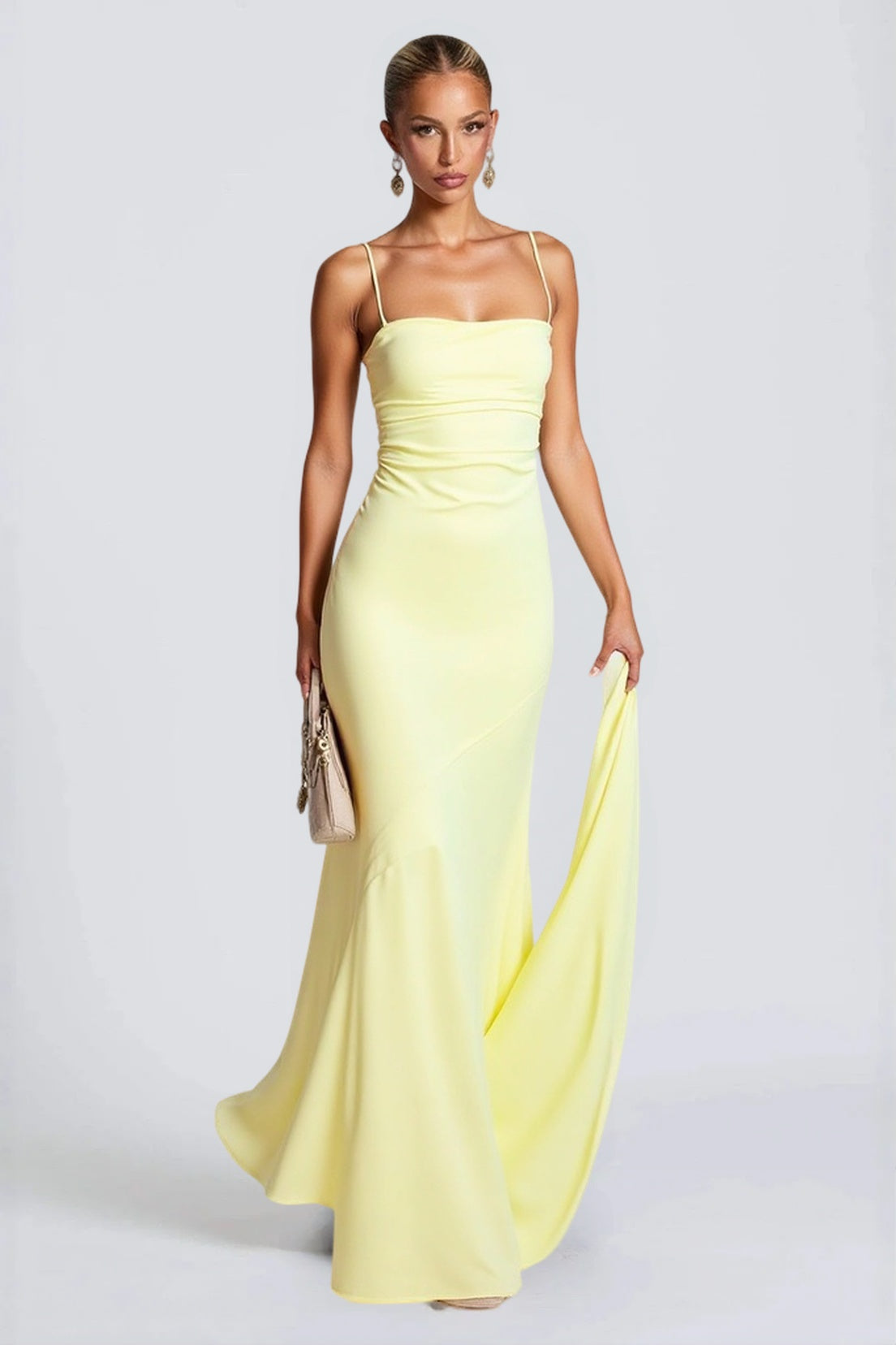 Belted Backless Maxi Silk Dress in Black - View 5