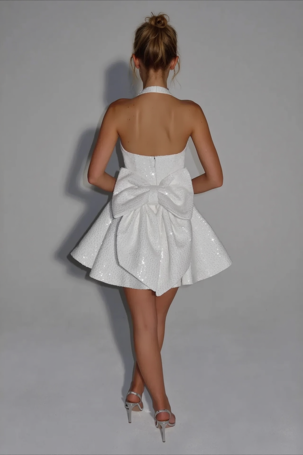 Halter Neck Sweetheart Sequin Fit and Flare Skater Mini Dress 6