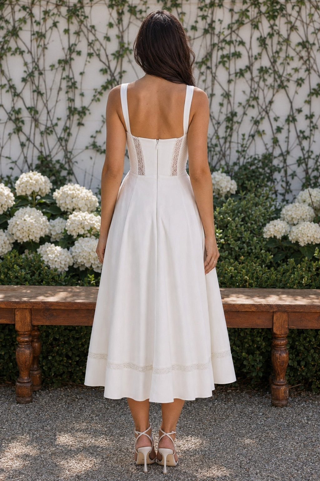 Square Neck Lace Trim Corset Fit and Flare Midi Dress 2