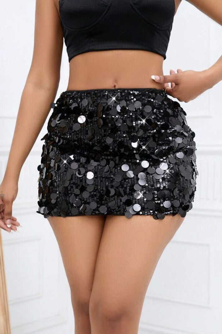 Sequin Pleated Denim Mini Skort