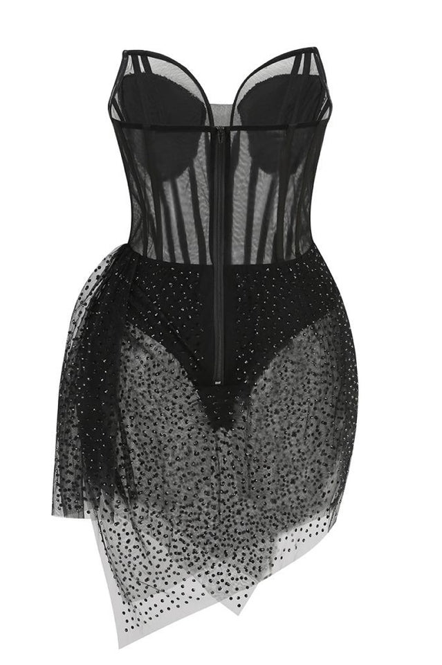 Sequin Strapless Sweetheart Corset Sheer Mesh Mini Dress - View 7