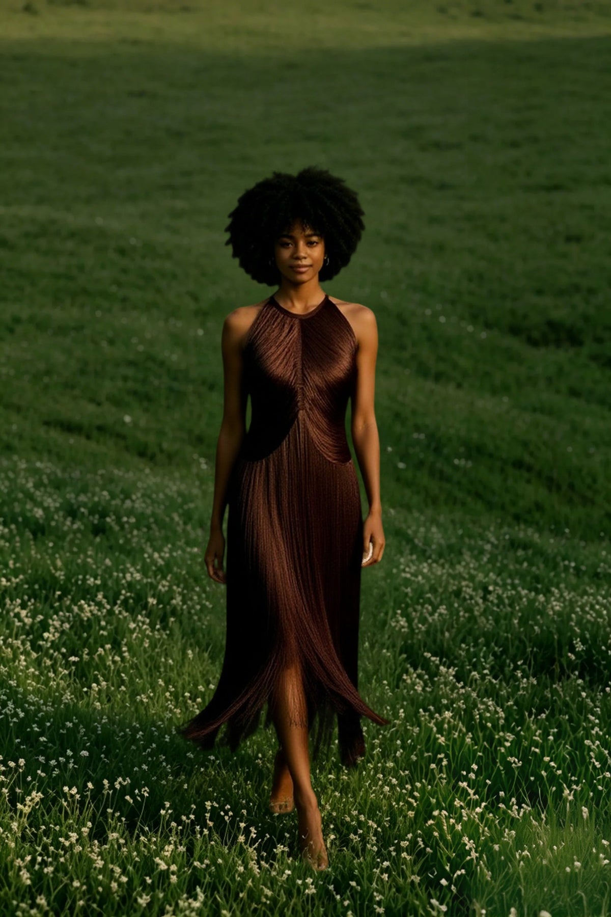 Halter Neck Draped Fringe Maxi Dress 6