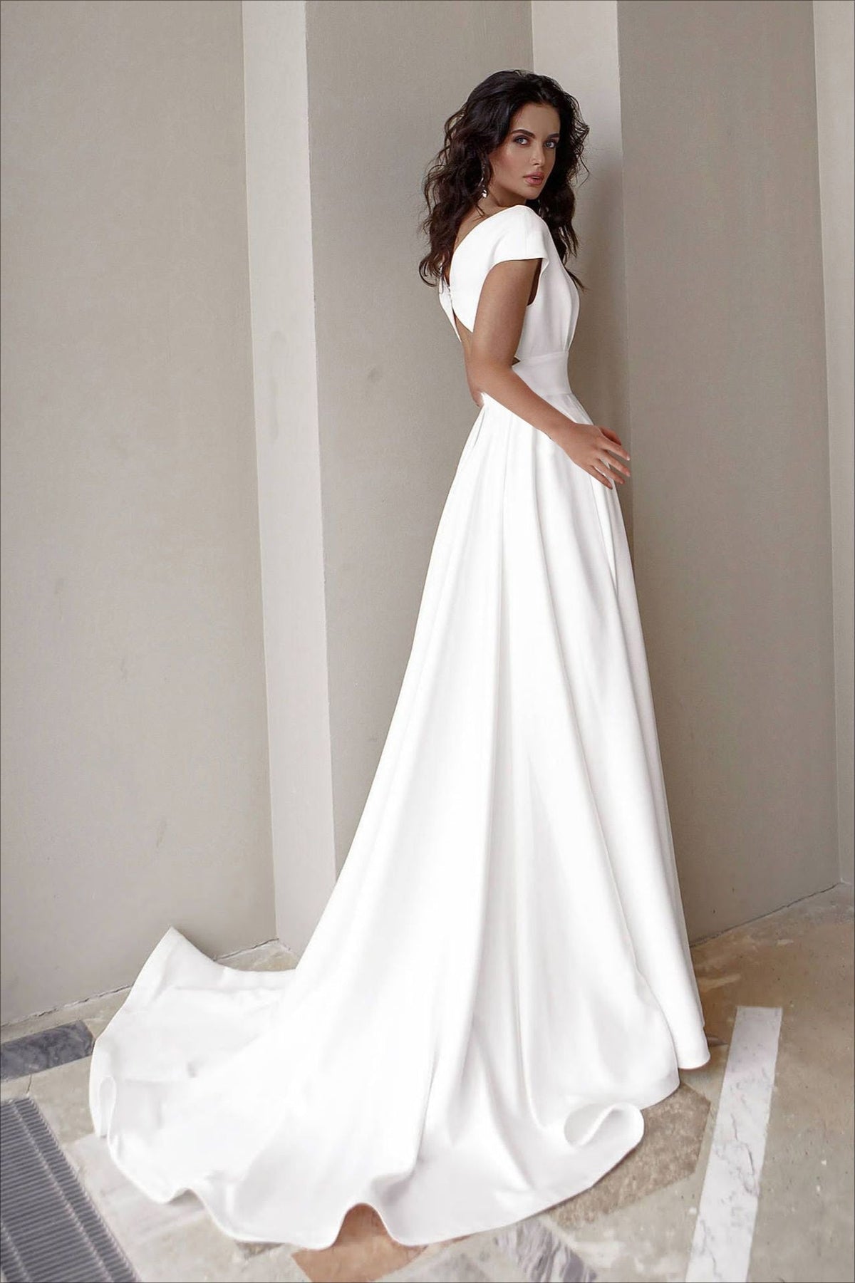 Satin Cap Sleeve A-Line Wedding Gown