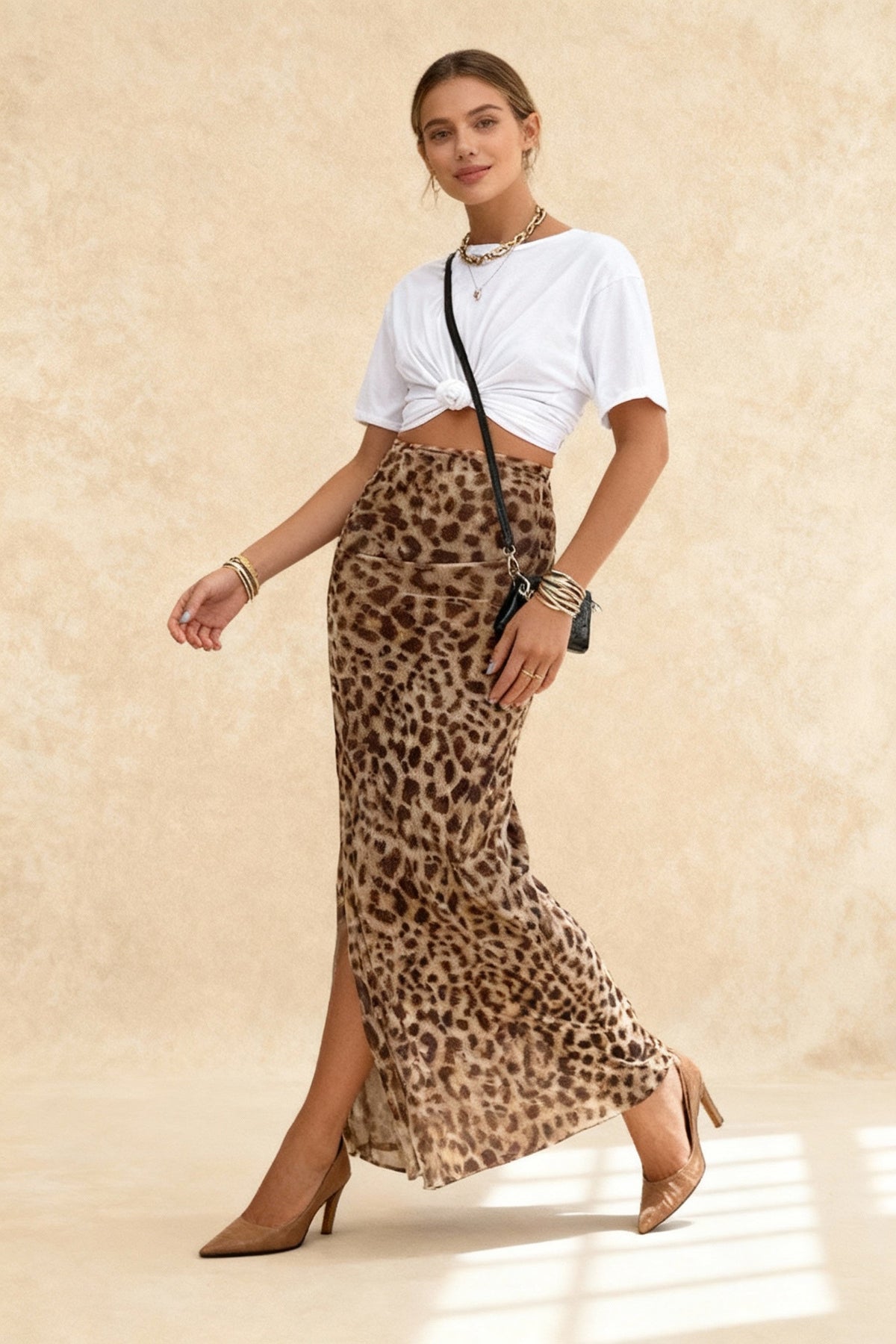 Leopard Print Slim A-Line Skirt