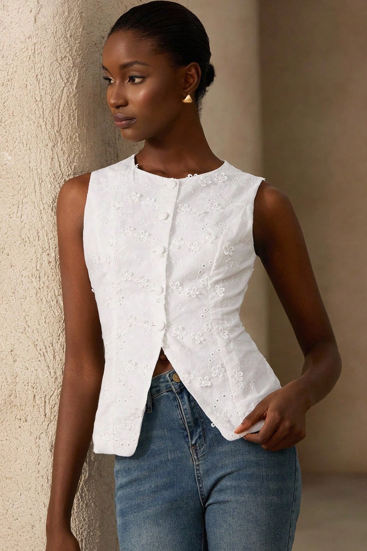 V Neck Single Breated Vintage Waistcoat Tank Top