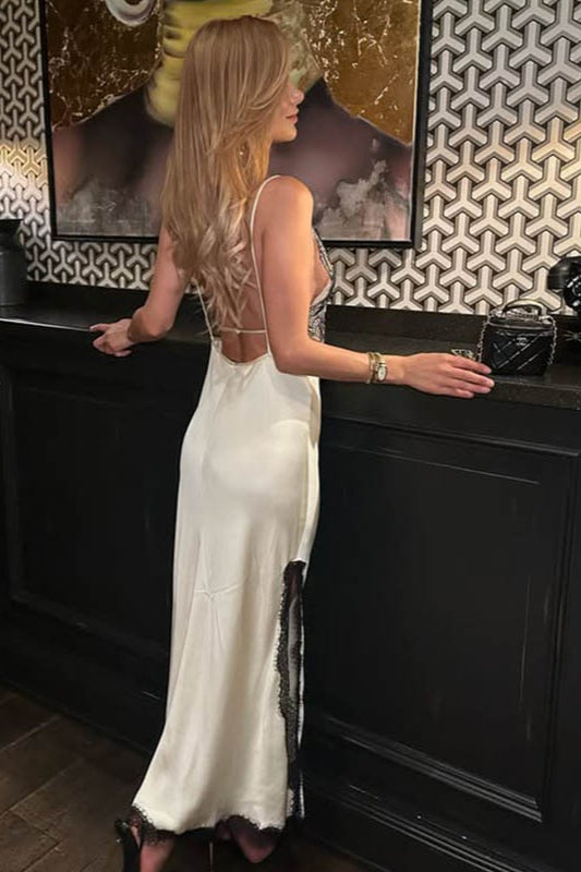 Deep V-Neck Lace Maxi Dress