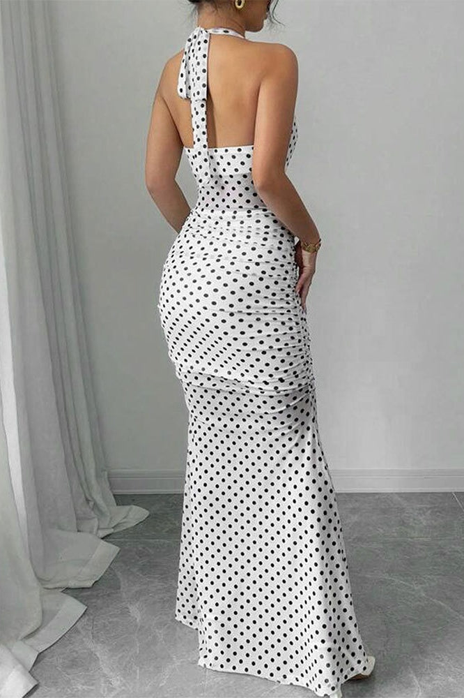 Polka Dot Backless Cami Mesh Maxi Dress - View 4