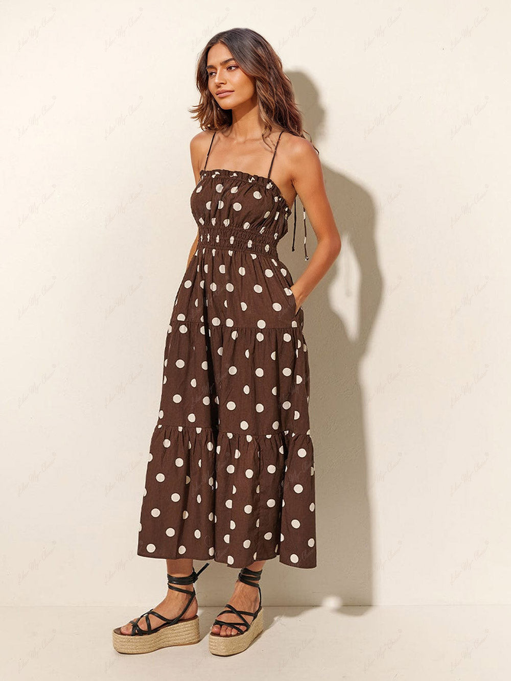 Chocolate And Ivory Polka Dot Trendy Print Pleated