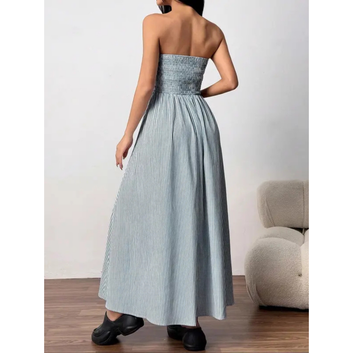 Strapless Smocked Bodice Striped Tube Maxi Dress 3