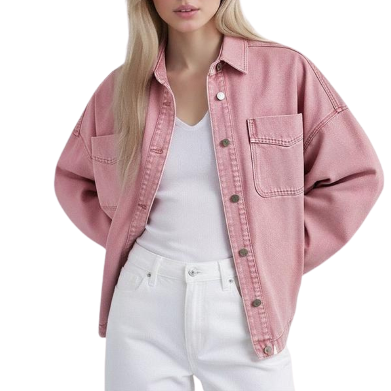 Button Front Chest Pocket Oversized Denim Jacket 4
