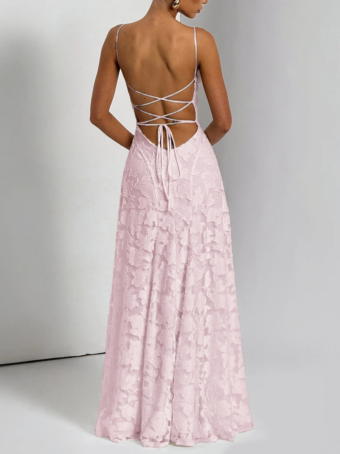 Floral Applique Spaghetti Strap Sleeveless A-Line Maxi Dress - View 2