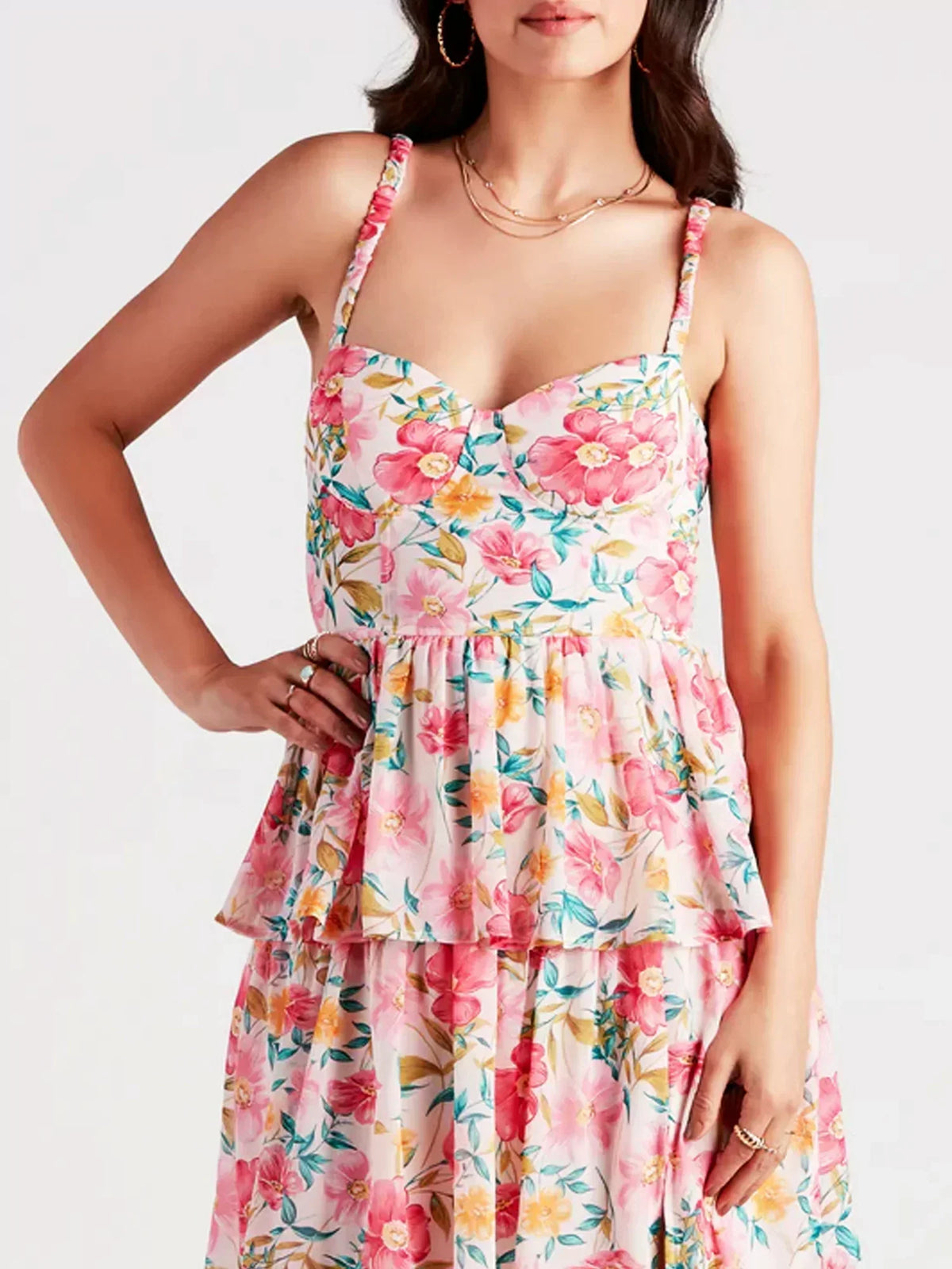 Floral Print Sweetheart Strapless Tiered Ruffle Maxi Gown - View 4