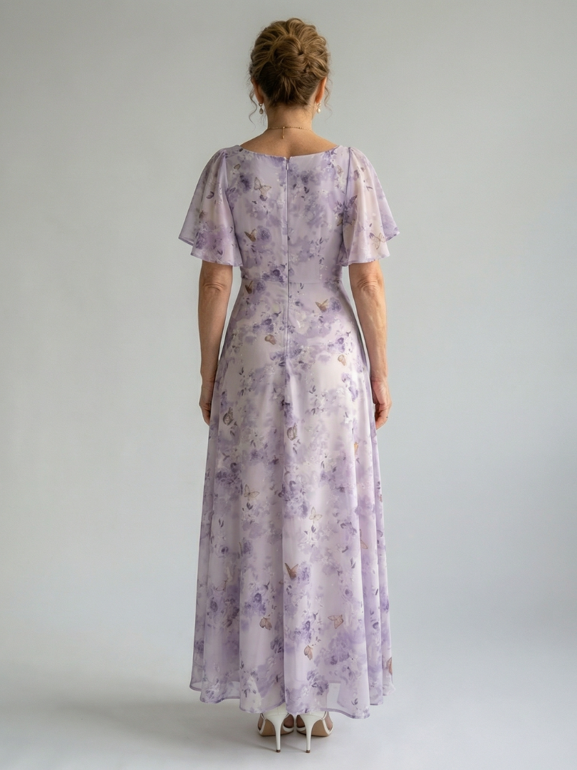 Floral Flutter Sleeve Ruched Bodice Maxi Dress 4