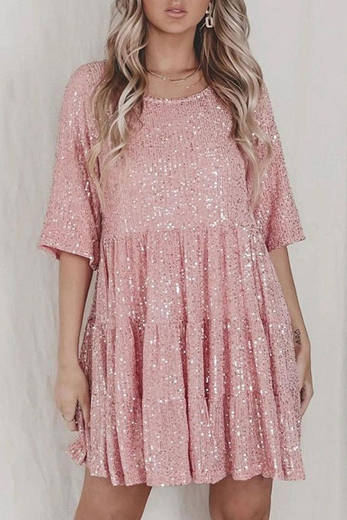 Sequin Long Sleeve Tiered Fit and Flare Mini Dress - View 9