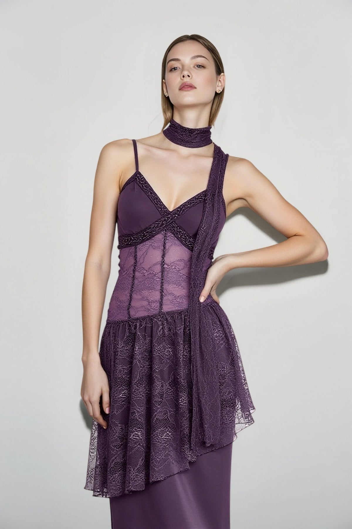 Lace Sheer Mesh Maxi Dress