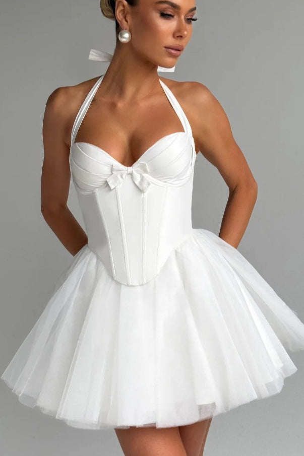 Tulle Halter Neck Corset Tiered Mini Dress - View 7
