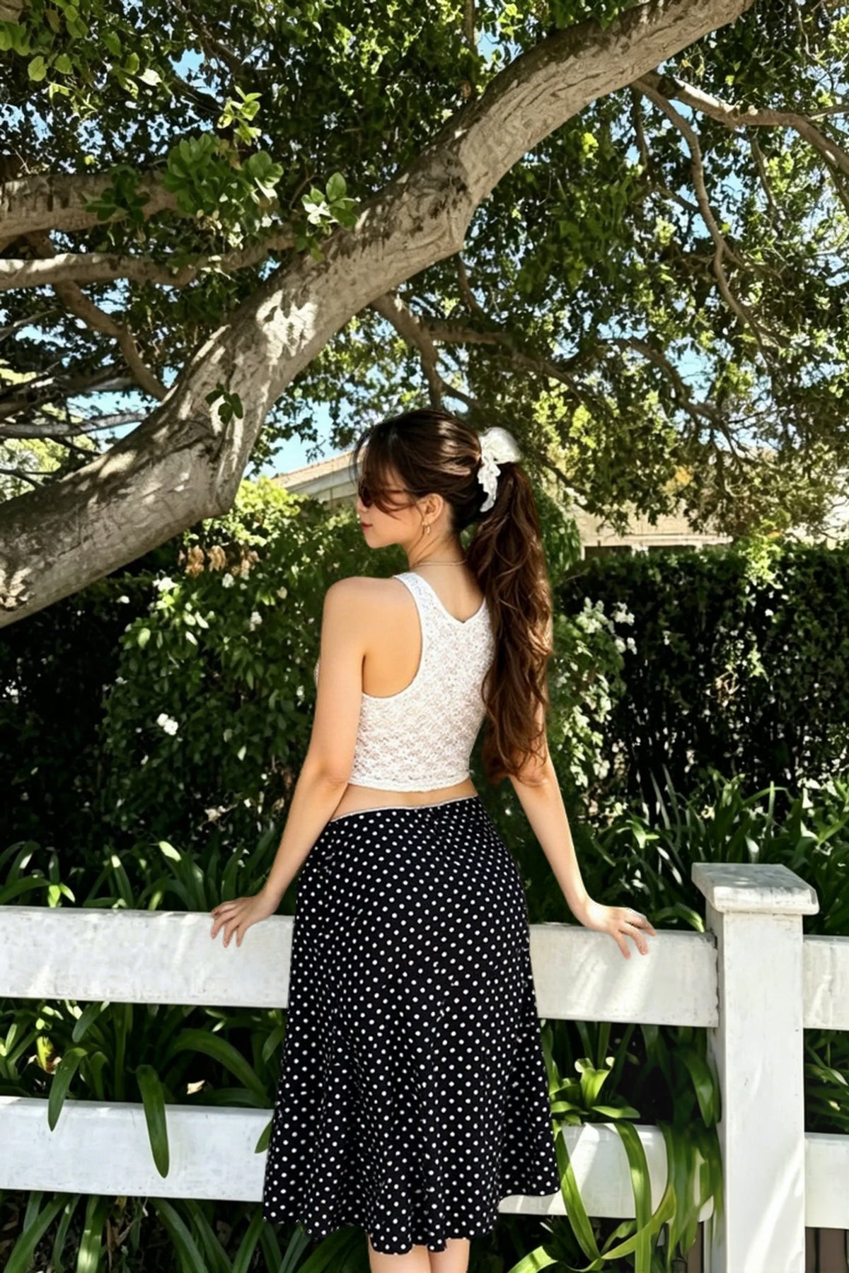 Contrast Polka Dot Fishtail Skirt