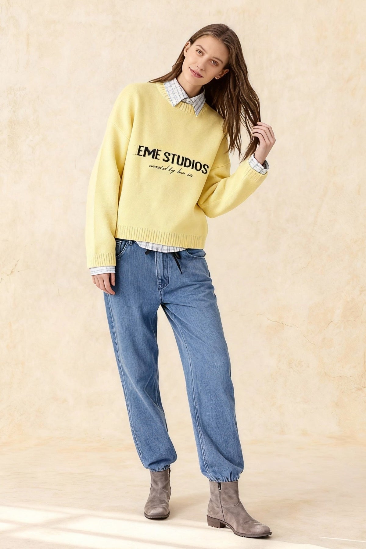 Embroidery Knit Slouchy Pullover Blouse