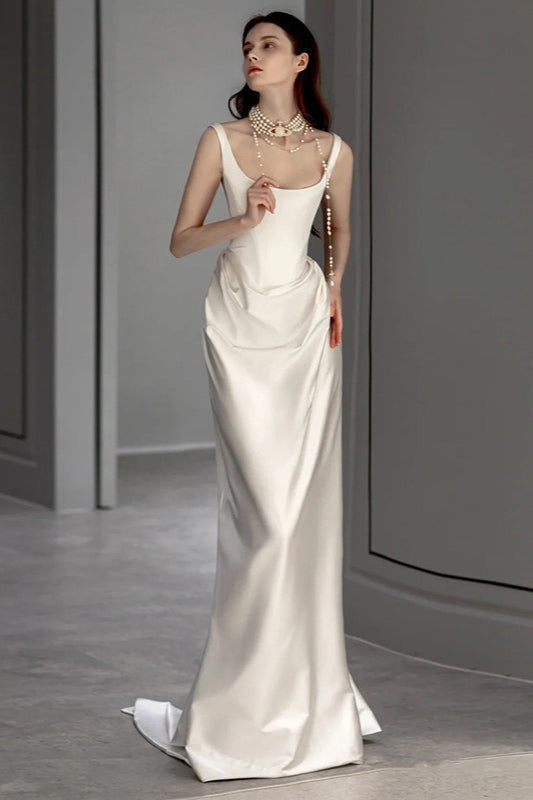 Satin Square Neck Ruched Drape Column Maxi Dress 2
