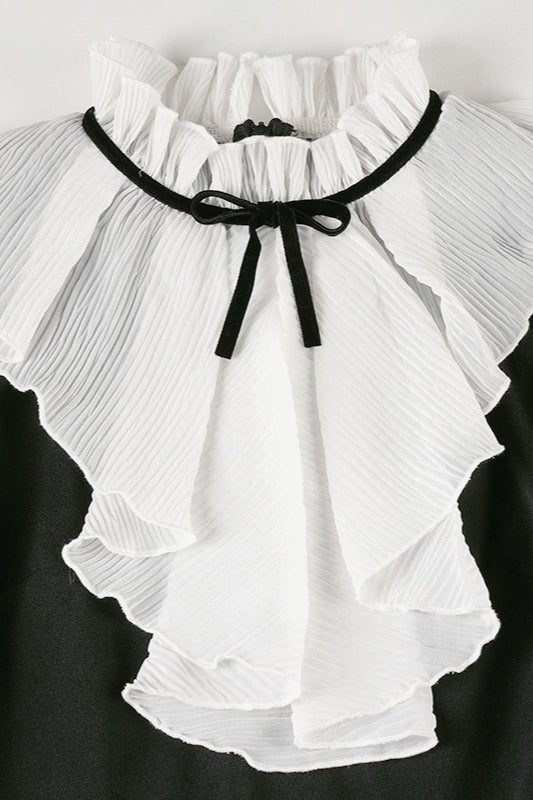 Ruffle High Neck Tie Bow Long Sleeve Fit and Flare Mini Dress - View 5