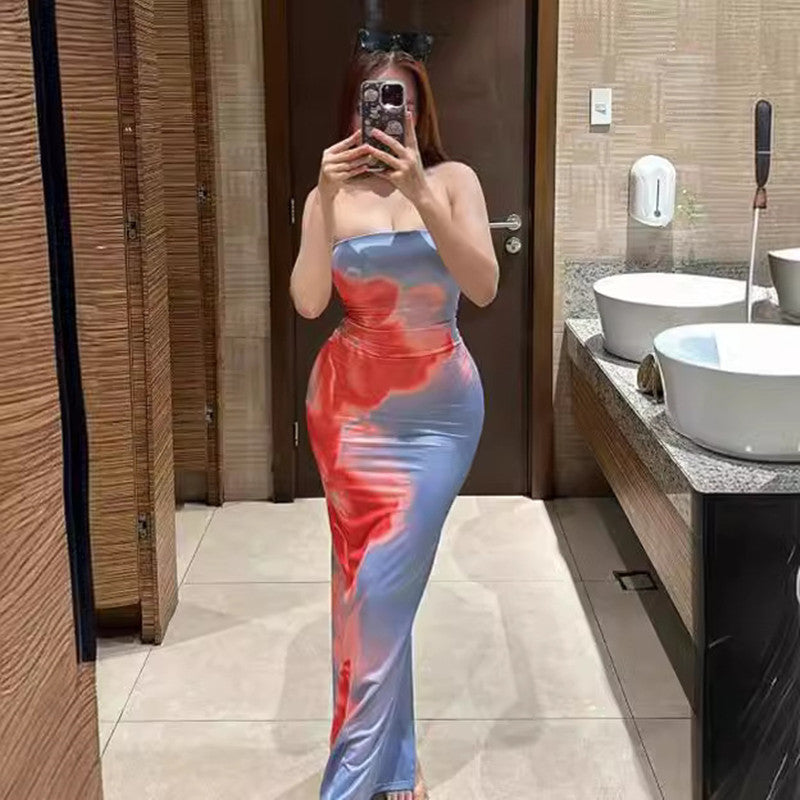 Strapless Floral Print Bodycon High Split Maxi Dress - View 6