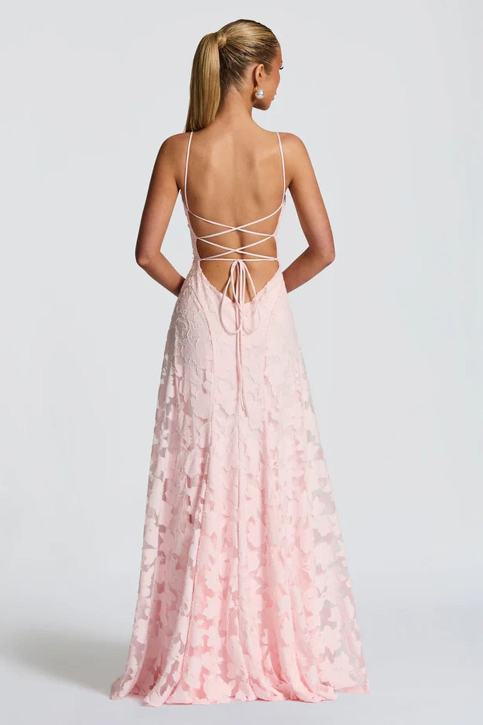 Jacquard Cami Backless Maxi Lace Dress - View 9