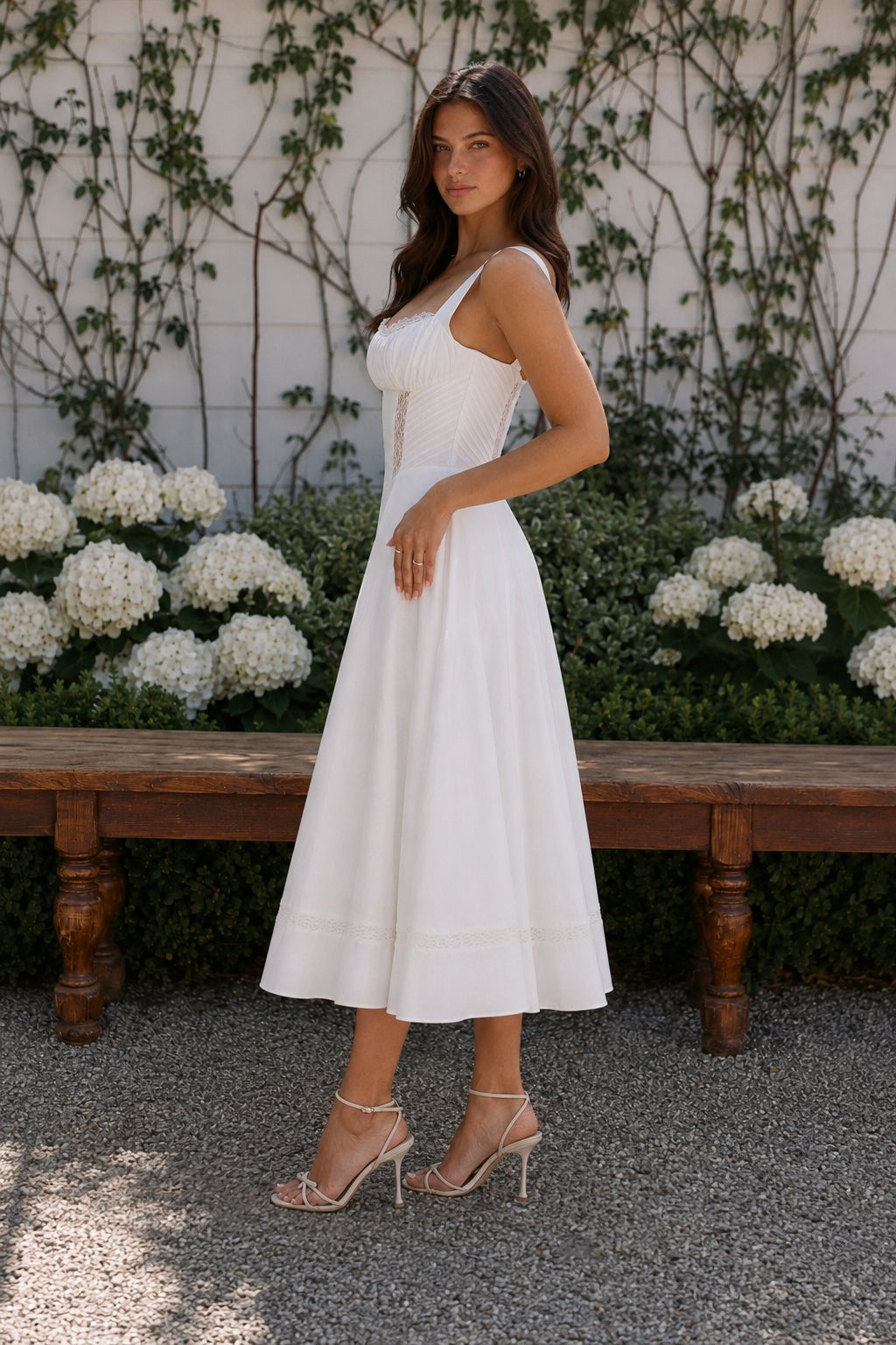 Square Neck Lace Trim Corset Fit and Flare Midi Dress 3