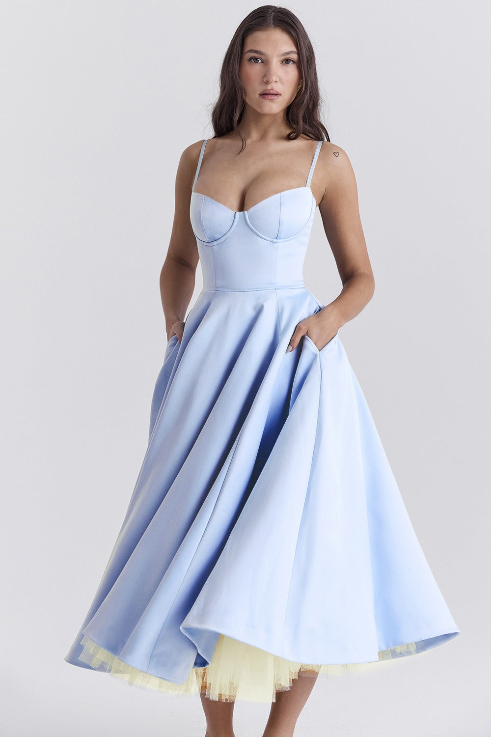 Satin Bustier Sweetheart Spaghetti Strap Midi Party Dress - View 6