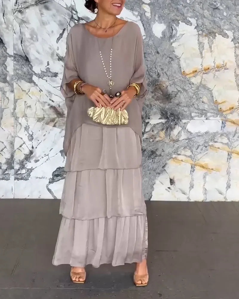 Flutter Sleeve Tiered Ruffle Tunic Overlay Maxi Dress - View 6