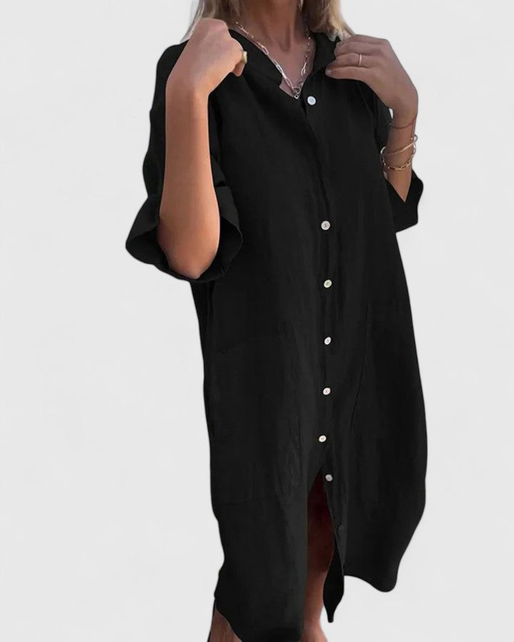 Collared Button Front Roll Sleeve Pocket Shirt Dress 6