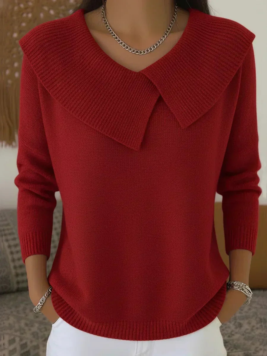 Oversized Lapel Collar Long Sleeve Knit Sweater
