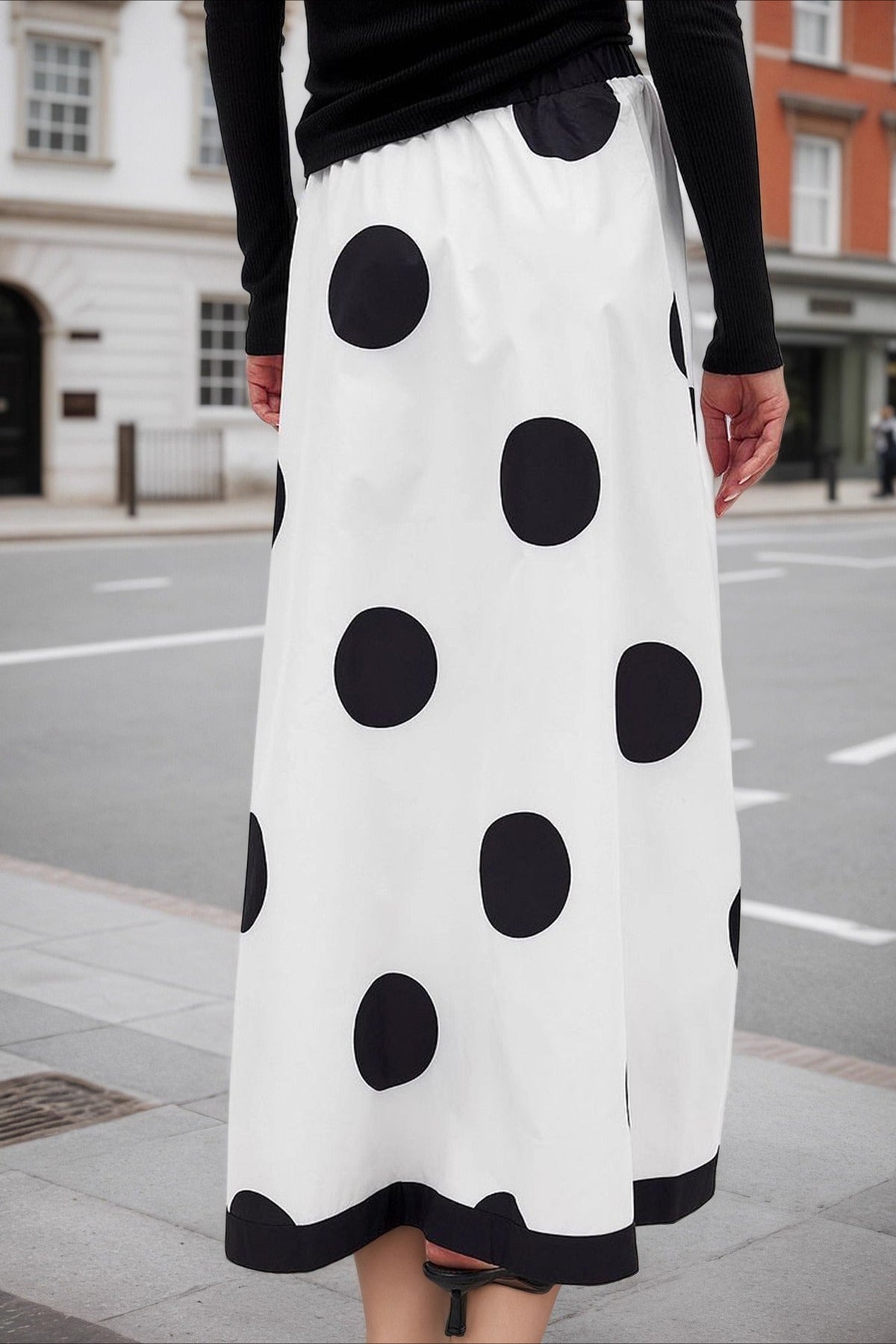 French Polka Dot Draped Midi Skirt