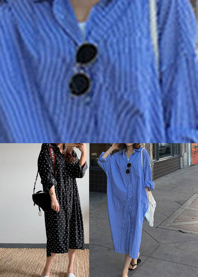 Polka Dot Shirt Collar Long Sleeve Side Slit Midi Shirt Dress - View 5